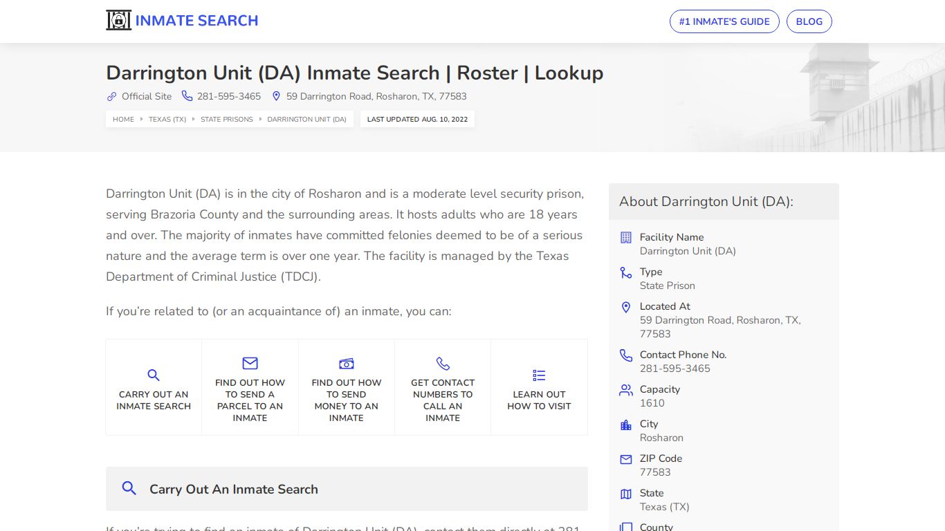 Darrington Unit (DA) Inmate Search | Roster | Lookup