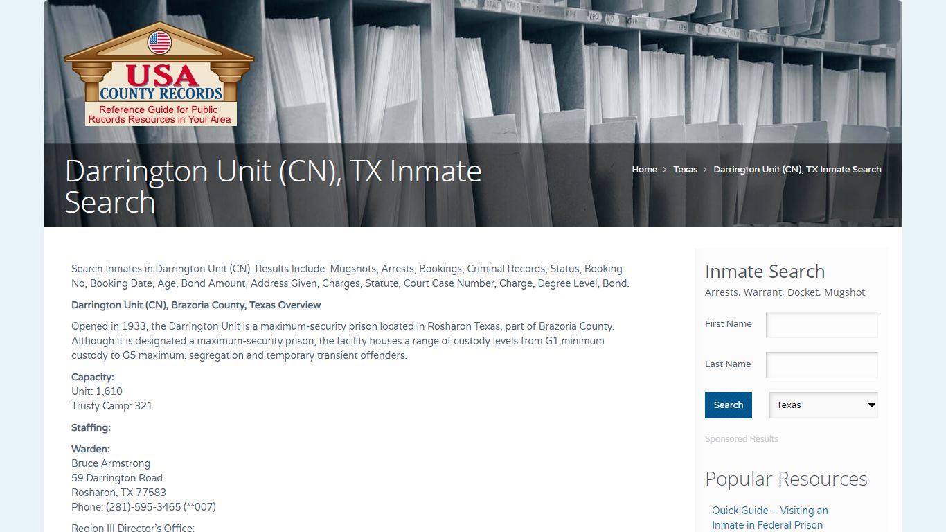 Darrington Unit (CN), TX Inmate Search | Name Search